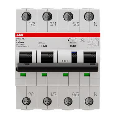 Abb - DS3NC10AC30 - Interruttore Magnetotermico Differenziale 6kA, AC,  Curva C, 10A 30mA 3P+N