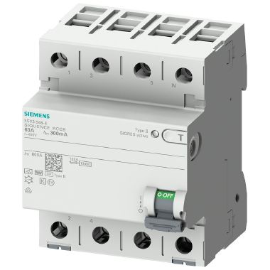 Siemens - 5SV36474 - interruttore automatico differenziale Tipo B 80A 3+N  poli 300mA 400V 4TE con bre