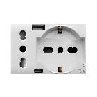Presa schuko bipasso+presa std italiano+USB tipo A e C. Domus S44. colore RAL 9010.  2P+T 10/16A 250V  finitura lucida  3 Mod. product photo