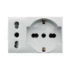 PRESA SCHUKO BIPASSO PIU'PRESA STANDARD ITALIANO. WHITEK S44. COLORE BIANCO.  2P+T 10/16A 250V  FINITURA OPACA  3 MOD. product photo