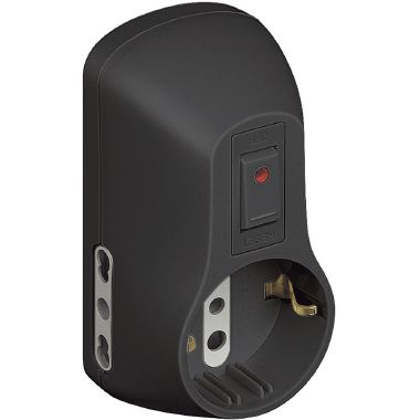 kit - adattatore Safe 1 presa standard tedesca e 2 bipasso (10/16 A) interruttore luminoso grigio product photo Photo 01 3XL