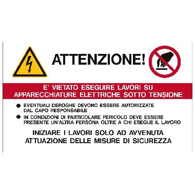 ETICHETTA ADESIVA, DIVIETO LAVORI SU APPARECCHIATURE ELETTRICHE SOTTO TENSIONE (Conf. da 10 Pz.) product photo Photo 01 3XL