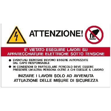 TARGA IN ALLUMINIO, DIVIETO LAVORI SU APPARECCHIATURE ELETTRICHE SOTTO TENSIONE product photo Photo 01 3XL