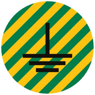 ETICHETTA ADESIVA PER APPARECCHIATURE CS-EYG, SIMBOLO GIALLO-VERDE TERRA, DIMENSIONE 20mm product photo Photo 01 3XL