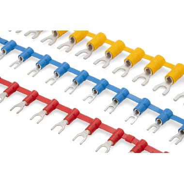 CAPOCORDA CONCATENATO A FORCELLA, PREISOLATO IN POLICARBONATO, ROSSO, PER CONDUTTORI IN RAME, HALOGEN FREE, VITE 4mm SEZIONE 0,25-1,5 mmq (Conf. da 2000 Pz.) product photo Photo 01 3XL