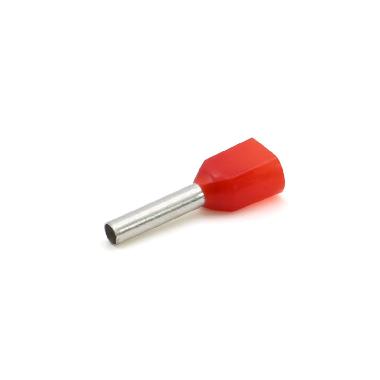 TUBETTO TERMINALE 'TWIN', PREISOLATO IN PA6, ROSSO, PER CONDUTTORI FLESSIBILI IN RAME, SEZIONE 2x1mmq P=10mm (Conf. da 100 Pz.) product photo Photo 01 3XL