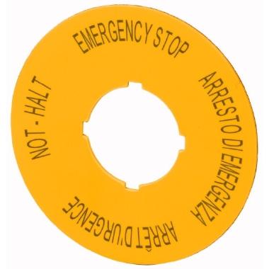 Targhetta, arresto d'emergenza, D=60mm, gialla, DE, EN, FR, IT product photo Photo 01 3XL