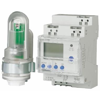 Relè crepuscolare, 2 unità passo, 2- 2000 Lux, progr. settimanale digitale con luce custodia product photo Photo 01 3XL