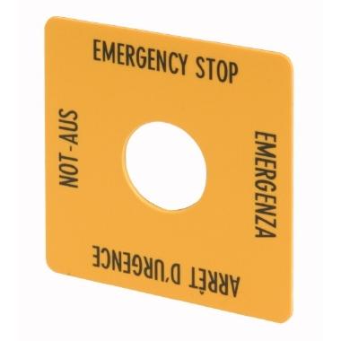 Targhetta, arresto di emergenza, gialla, AxL=50x50mm, 4 lingue, DE, EN, FR, IT product photo Photo 01 3XL