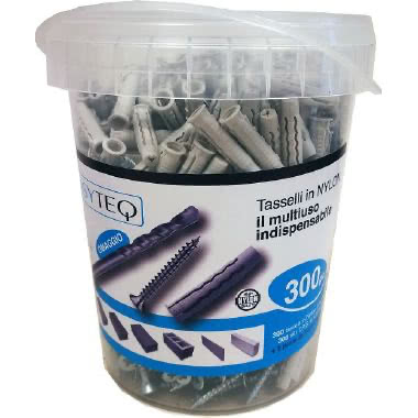 Tasselli nylon diametro 6 + vite in secchiello da 300pz con punta trapano product photo Photo 01 3XL