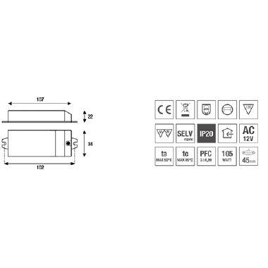 Alimentatore Elettronico 35-105W 230/12V product photo Photo 02 3XL