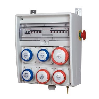 Quadro ULISSE 350 ASC IP65 6 prese CEE, 4 protezioni, con morsettiera, emergenza e staffe, 18kW product photo Photo 01 3XL
