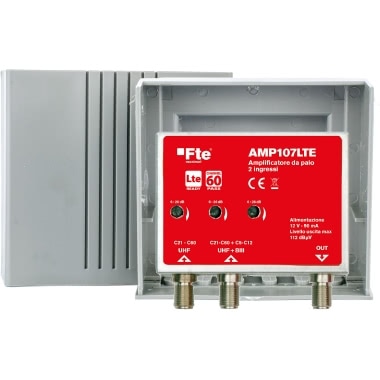 FTE AMPLIFICATORE DA PALO LTE 2 INGRESSI BIII UHF C5-C60/UHF C21-C60 GUADAGNO 26dB USCITA 112dBµV product photo Photo 01 3XL