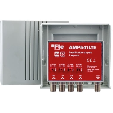 FTE AMPLIFICATORE DA PALO LTE A 4 INGRESSI BIII/21-34/36-60/UHF GUADAGNO 26dB E USCITA MAX 112 dBµV product photo Photo 01 3XL