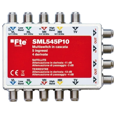 FTE MULTISWITCH IN CASCATA 4 INGRESSI SAT E 1 TV 4 USCITE PASSANTI SAT E 1 TV product photo Photo 01 3XL