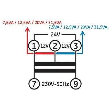 TR+S63 Trasf.Sic. 63VA 230V/12-12-24V 6m product photo Photo 02 3XL