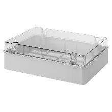 CASSETTA DI DERIVAZIONE E PER APPARECCHIATURE ELETTRICHE ED ELETTRONICHE-COPERCHIO BASSO TRASPARENTE-IP56-DIMENSIONI INTERNE 380X300X120-PARETI LISCE product photo