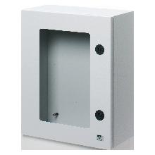 Quadro metallo porta munita di obl&ograve; in vetro temperato e serratura 800x1060x350 - ip55 - grigio ral 7035 product photo