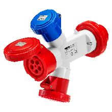 MOLTIPLICATORE ADATTATORE DI CORRENTE IP67 - SPINA 2P+T 32A 230V ac 50/60HZ-3 PRESE 2P+T 16A 230V ac product photo