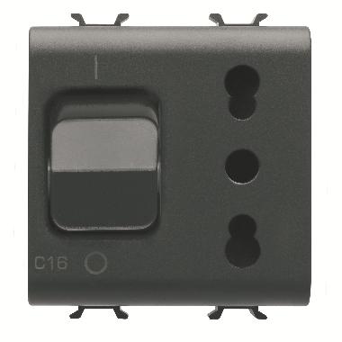 PRESA INTERBLOCCATA - 2P+T 16A - P17-P11 - CON INTERRUTTORE MAGNETOTERMICO 1P+N 16A - 230V ac - 2 MODULI - NERO SATINATO - CHORUSMART product photo Photo 01 3XL