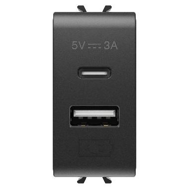 ALIMENTATORE USB - TIPO A+C - 3A - NERO SATINATO - 1 MODULO - CHORUSMART product photo Photo 01 3XL