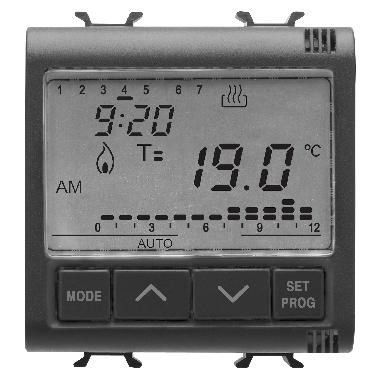 CRONOTERMOSTATO PROGRAMMAZIONE GIORNALIERA/SETTIMANALE - 230V ac 50/60Hz - 2 MODULI - NERO SATINATO - CHORUSMART product photo Photo 01 3XL