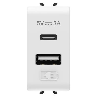 ALIMENTATORE USB - TIPO A+C - 3A - BIANCO SATINATO - 1 MODULO - CHORUSMART product photo Photo 01 3XL