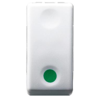 PULSANTE UNIPOLARE 250V ac - NA 10A - CONTATTO AUSILIARE NC - MARCIA - SIMBOLO VERDE - 1 MODULO- SYSTEM WHITE product photo Photo 01 3XL