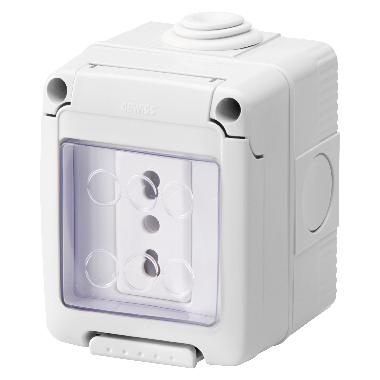 CONTENITORE COMPLETOAPPARECCHI SYSTEM STAGNO - CON PRESA 2P+T 16 A BIVALENTE - STANDARD ITALIANO - IP55 - GRIGIO RAL 7035 product photo Photo 01 3XL