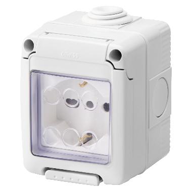 CONTENITORE COMPLETO APPARECCHI SYSTEM STAGNO - CON PRESA 2P+T 16 A BIVALENTE - STANDARD ITALIANO/TEDESCO - IP55 - GRIGIO RAL 7035 product photo Photo 01 3XL