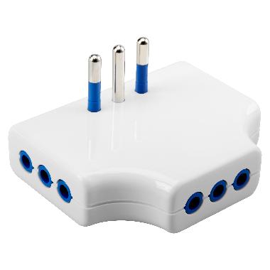 ADATTATORE MULTIPLO PIATTO - 2P+T 10A S11 - 3 USCITE STANDARD ITALIANO 10A - BIANCO product photo Photo 01 3XL