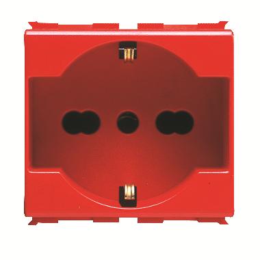 PRESA-STANDARD ITALIANO/TEDESCO 250 V ac - PER LINEE DEDICATE - 2P+T 16A BIVALENTE - P40 - 2 MODULI - ROSSA - PLAYBUS product photo Photo 01 3XL