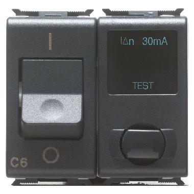 INTERRUTTORE AUTOMATICO MAGNETOTERMICO DIFFERENZIALE - 1P+N 6A 10mA 3KA 230V - CURVA C - CLASSE A - 2 MODULI - PLAYBUS product photo Photo 01 3XL