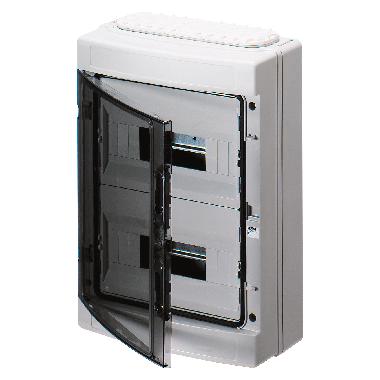 Centralino predisposto per alloggiamento morsettiere - standard tedesco - (12x2) 24moduli -ip65- equipaggiato con morsettiera - porta trasparente fumé product photo Photo 01 3XL