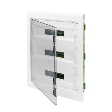 Centralino protetto - green wall - per pareti mobili e cartongesso - porta trasparente fumé con telaio estraibile - 54 (18x3) moduli ip40 product photo Photo 01 3XL