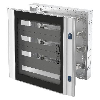 QUADRO CVX 160I - INCASSO - 600x600x105 - 96(24x4) MODULI - IP40 - PORTA IN VETRO - CON 2 SERRATURE - GRIGIO RAL 7035 product photo Photo 01 3XL
