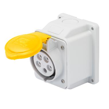 Presa fissa da parete a 10° - ip44 - 2p+t 16a 100-130v 50/60hz - giallo - 4h - cablaggio a vite product photo Photo 01 3XL