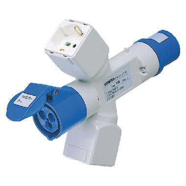 DERIVATORE ADATTATORE MOBILE IP44-2 USCITE DERIVATE-CABLATO-SPINA 2P+T 16A 230V ac 50/60HZ-2 PRESE (P17/11)+1 PRESA (P30-P17)+1 PRESA 2P+T 16A 230V ac product photo Photo 01 3XL