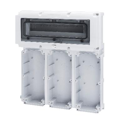 BASE MODULARE CON PANNELLO FINESTRATO GUIDA DIN 1 - 3 PRESE 16/32A / SELV-18 MOD.EN50022 product photo Photo 01 3XL