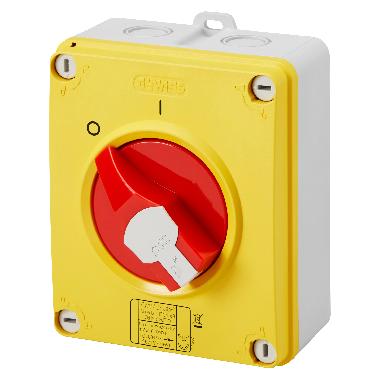 INTERRUTTORE SEZIONATORE ROTATIVO - HP - EMERGENZA - CASSETTA IN MATERIALE ISOLANTE - 32A 2P - MANOPOLA ROSSA LUCCHETTABILE - IP66/67/69 product photo Photo 01 3XL