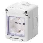 CONTENITORE COMPLETO APPARECCHI SYSTEM STAGNO - CON PRESA 2P+T 16 A BIVALENTE - STANDARD ITALIANO/TEDESCO - IP55 - GRIGIO RAL 7035 product photo