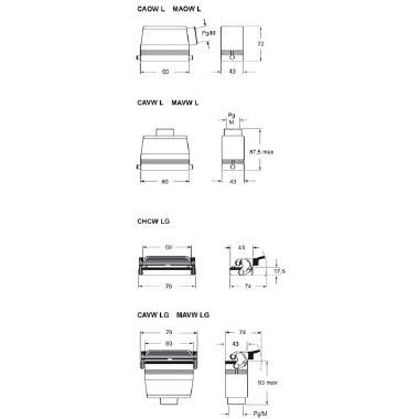 custodia mobile, serie W-TYPE, con 2 piolini, ingresso cavo orizzontale Pg21, grandezza '44.27', alta product photo Photo 02 3XL