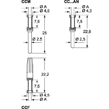 contatto a crimpare maschio, serie CC, 16 A, tornito argentato, sezione conduttore 0,5 mm², AWG 20 (Conf. da 100 Pz.) product photo Photo 02 3XL