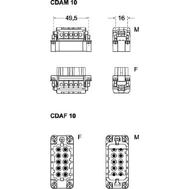frutto presa, serie CDA, connessione con morsetto a vite, 10 poli + PE, 16 A 250 V 4 kV 3, grandezza '49.16', con piastrina product photo Photo 02 3XL