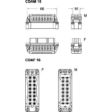frutto presa, serie CDA, connessione con morsetto a vite, 16 poli + PE, 16 A 250 V 4 kV 3, grandezza '66.16', con piastrina product photo Photo 02 3XL