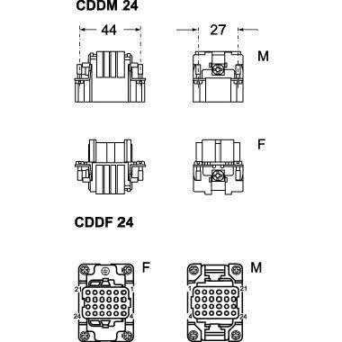 frutto presa, serie CDD, connessione a crimpare, 24 poli + PE, 10 A 250 V 4 kV 2, grandezza '44.27' product photo Photo 02 3XL