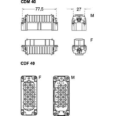 frutto presa, serie CD, connessione a crimpare, 40 poli + PE, 10 A 250 V 4 kV 3, grandezza '77.27' product photo Photo 02 3XL