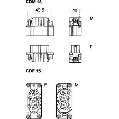 frutto spina, serie CD, connessione a crimpare, 15 poli + PE, 10 A 250 V 4 kV 3, grandezza '49.16' product photo Photo 02 3XL