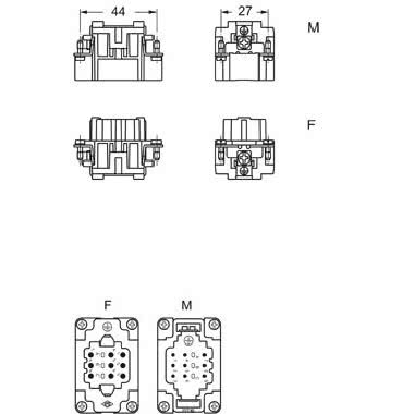frutto spina, serie CDS, connessione con morsetto a molla, 9 poli + PE, 10 A 400 V 6 kV 3, grandezza '44.27' product photo Photo 02 3XL