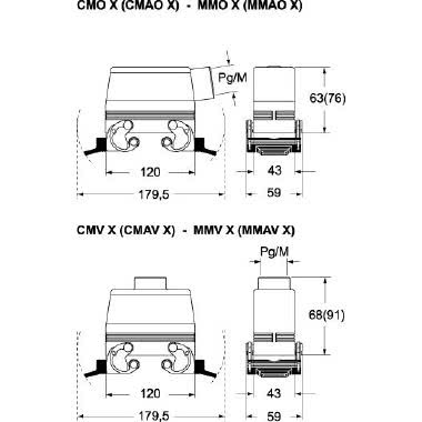 Custodia mobile, serie 830V, con 2 leve, ingresso cavo orizzontale Pg21, grandezza '104.27', alta, senza guarnizione product photo Photo 02 3XL